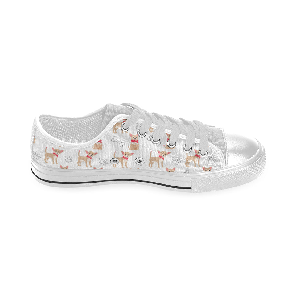 Chihuahua bone paw pattern Men's Low Top Shoes White