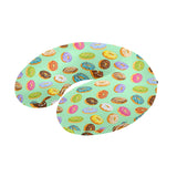 Colorful donut pattern green background U-Shaped Travel Neck Pillow