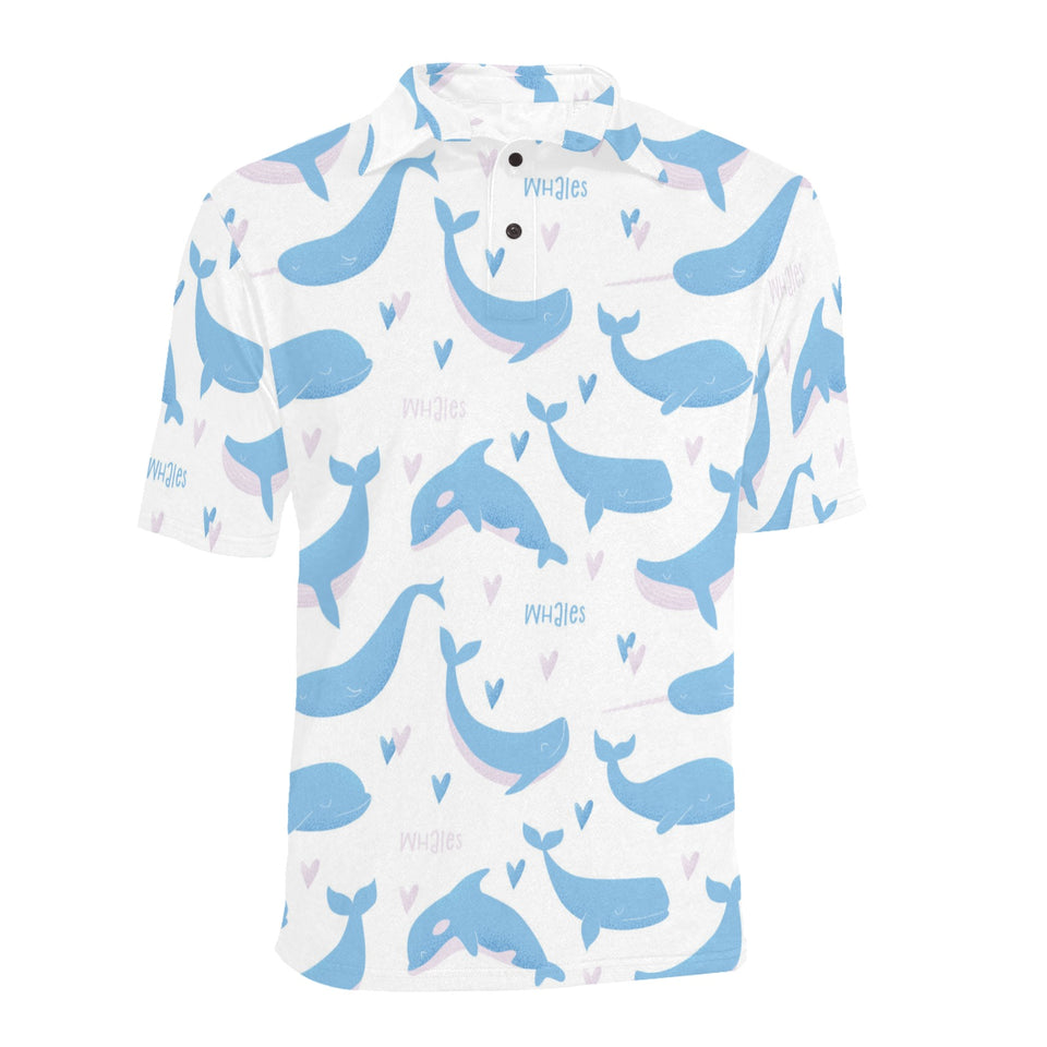 Blue whale pattern Men's All Over Print Polo Shirt