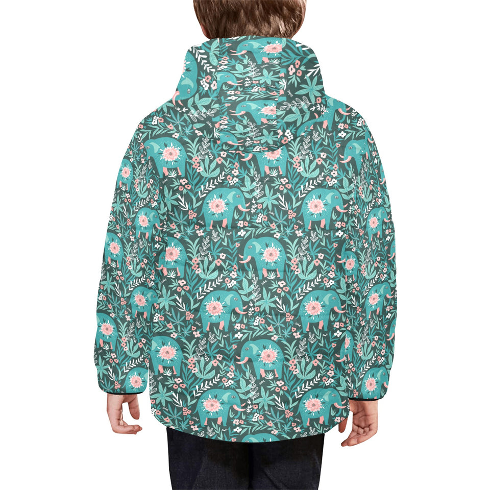 Elephants jungle pattern Kids' Boys' Girls' Padded Hooded Jacket
