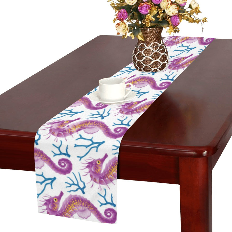 Purple seahorse blue coral pattern Table Runner
