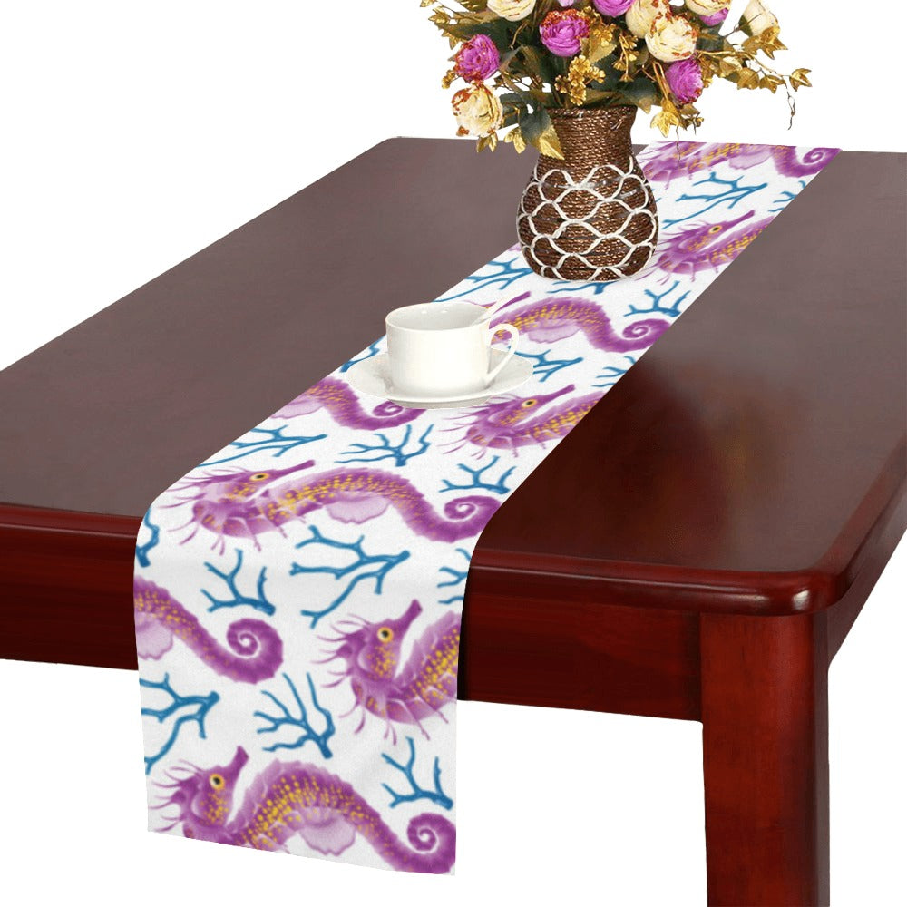 Purple seahorse blue coral pattern Table Runner