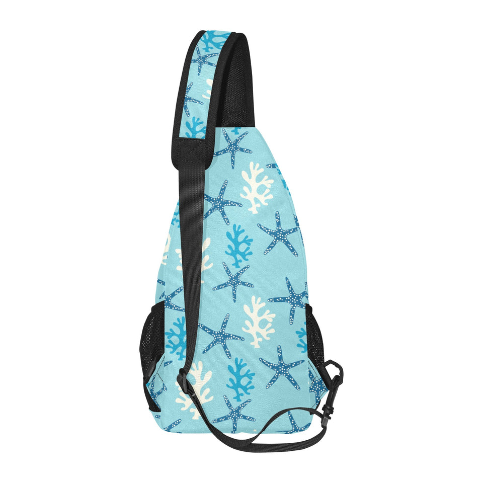 Blue starfish coral reef pattern All Over Print Chest Bag