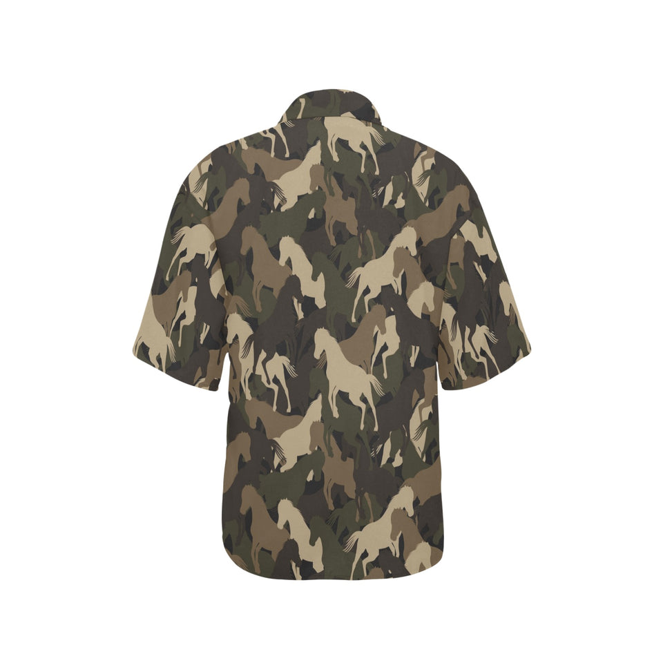 Horse Camouflage Pattern Women's All Over Print Hawaiian Shirt