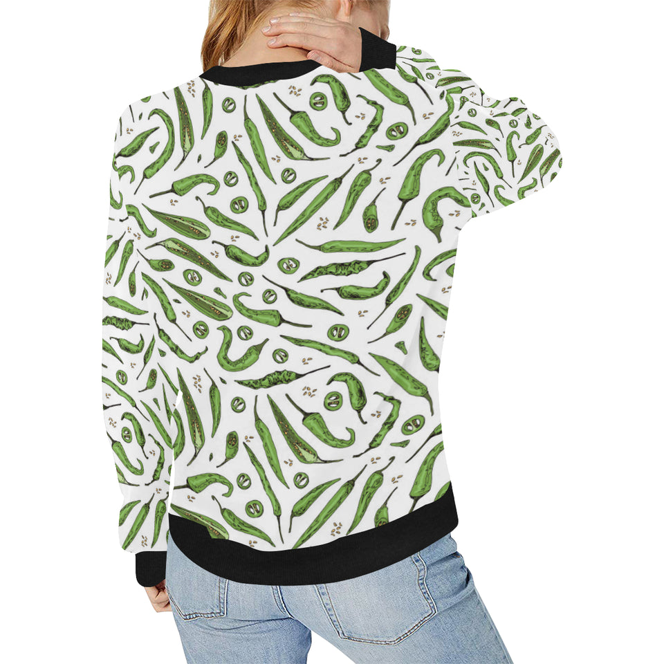 Hand drawn sketch style green Chili peppers patter Women's Crew Neck Sweatshirt