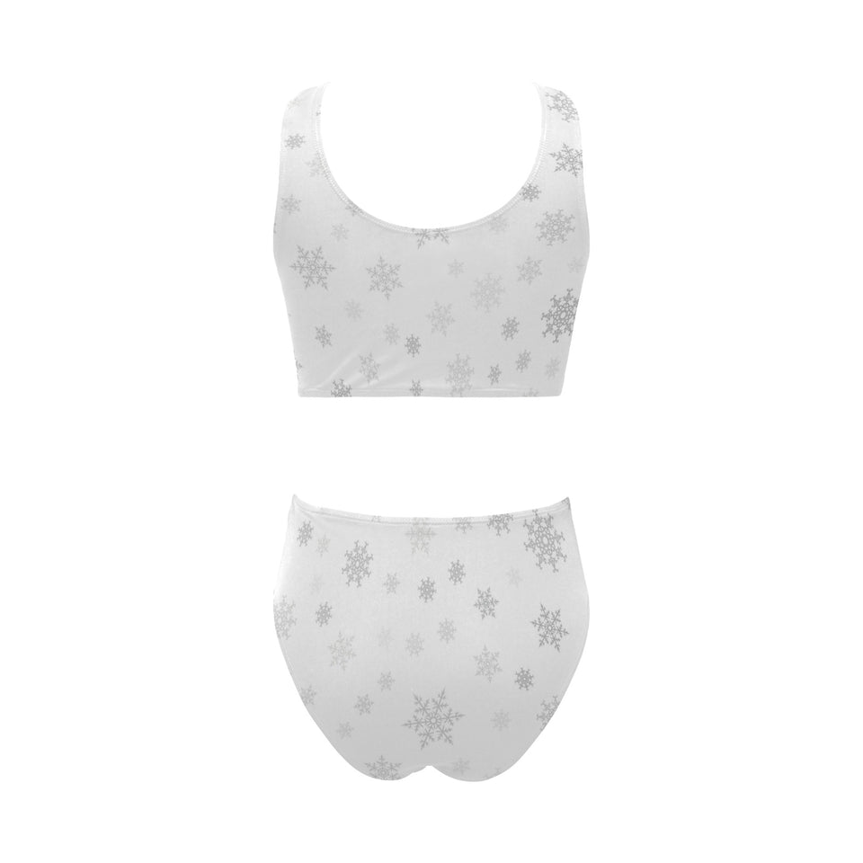Snowflake pattern white background Chest Bowknot High Waisted Bikini Swimsuit