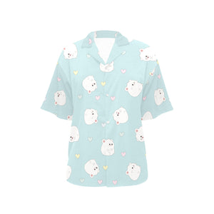 White cute hamsters heart pattern Women's All Over Print Hawaiian Shirt