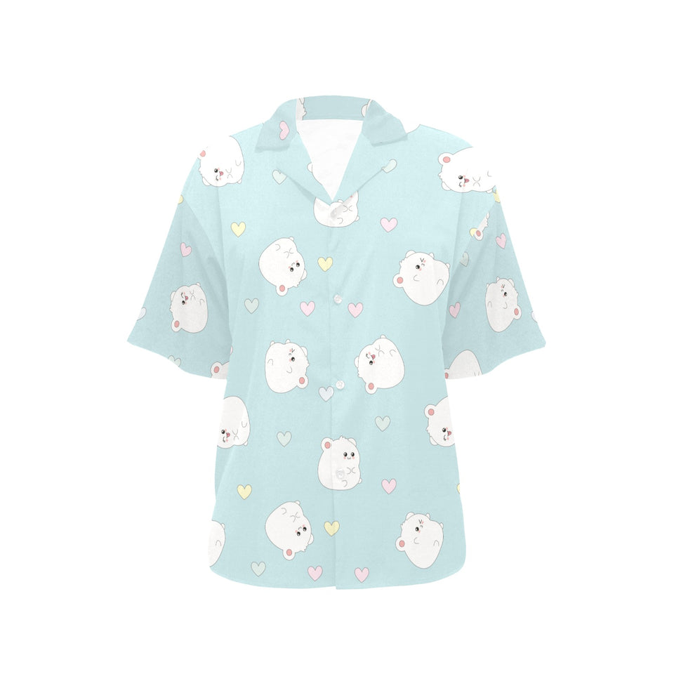 White cute hamsters heart pattern Women's All Over Print Hawaiian Shirt