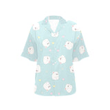 White cute hamsters heart pattern Women's All Over Print Hawaiian Shirt