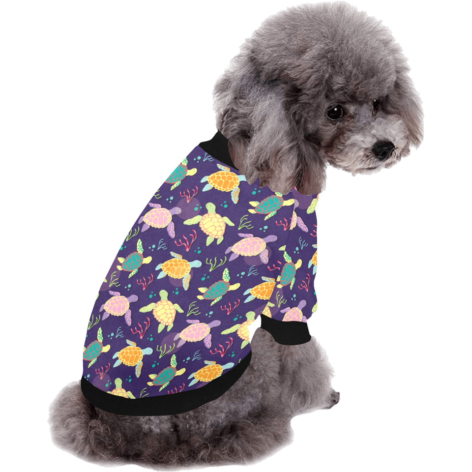 Colorful sea turtle pattern All Over Print Pet Dog Round Neck Fuzzy Shirt