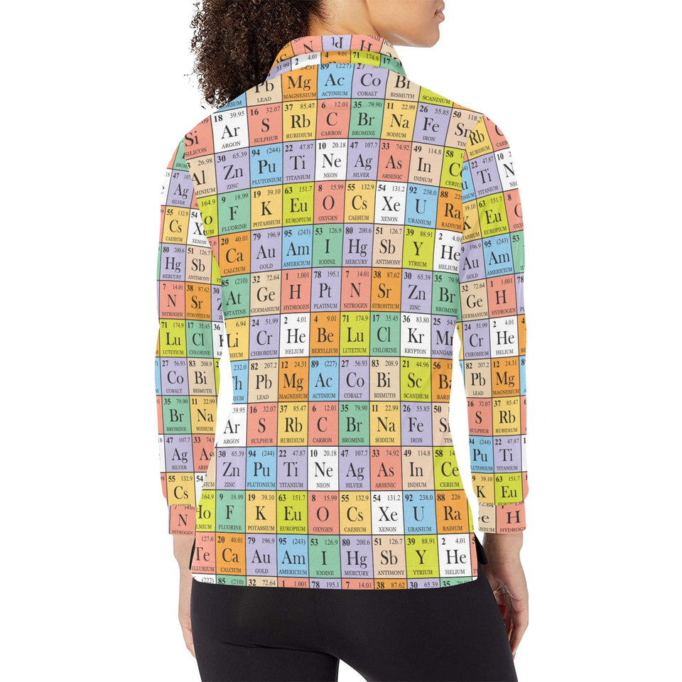 Chemistry Periodic Table Pattern Print Design 01 Women's Long Sleeve Polo Shirt