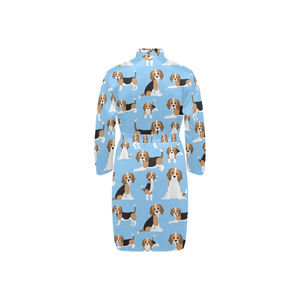 Beagle dog blue background pattern Men's Long Sleeve Belted Night Robe