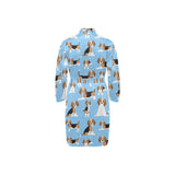 Beagle dog blue background pattern Men's Long Sleeve Belted Night Robe
