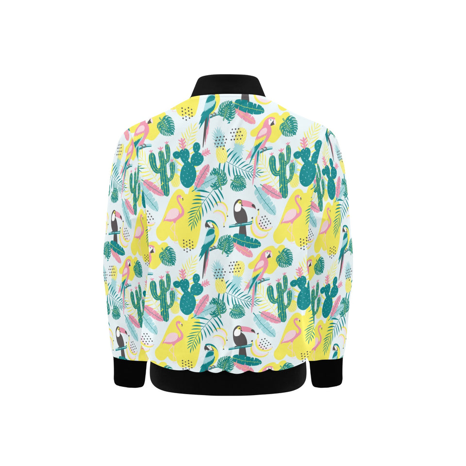 Cute parrot toucan flamingo cactus exotic leaves p Kids' Boys' Girls' Bomber Jacket