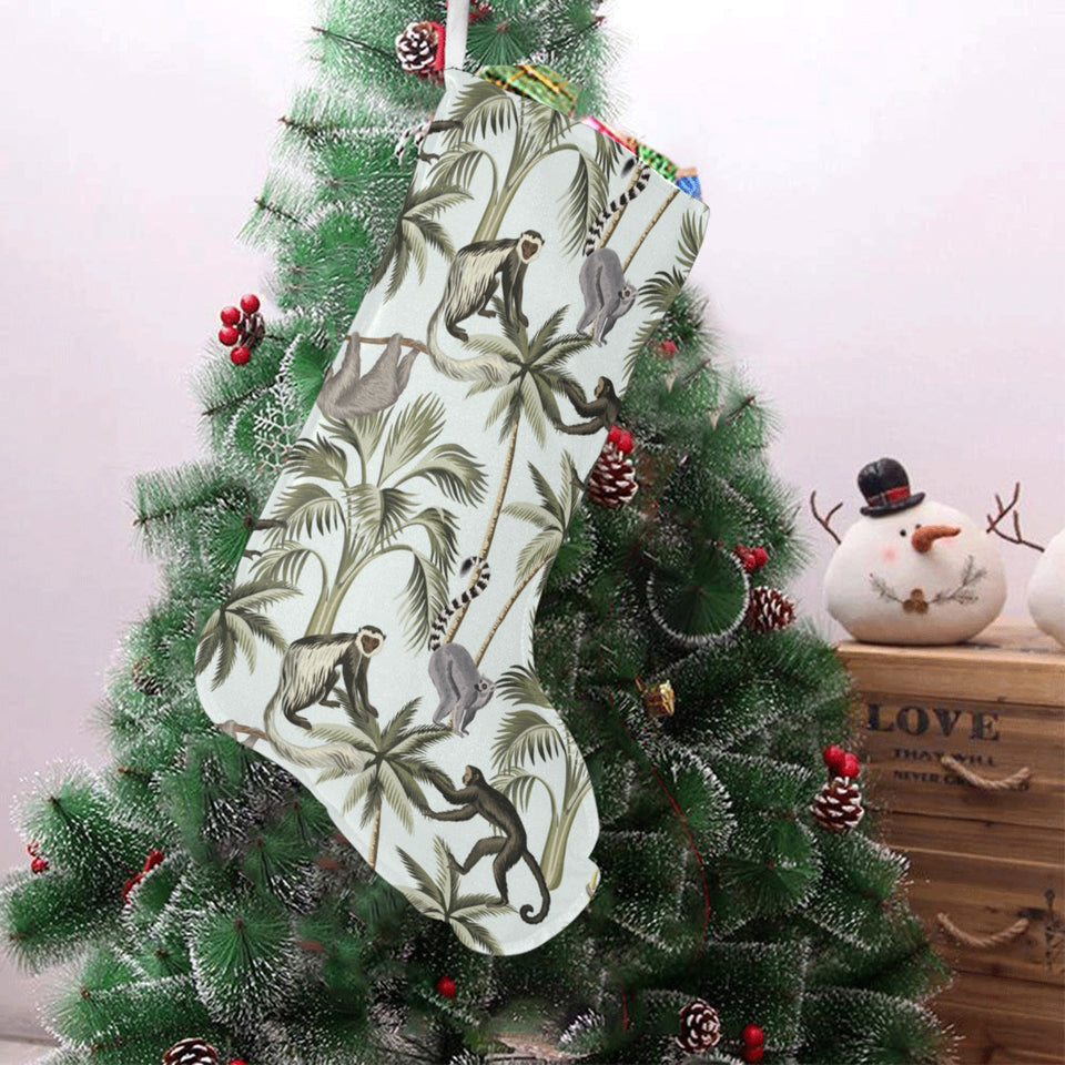 Monkey sloth lemur palm trees pattern Christmas Stocking