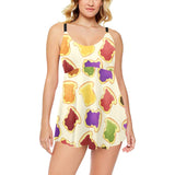 Bread Toast Pattern Print Design 02 Chest Sexy Pleated Two Piece Swim Dress