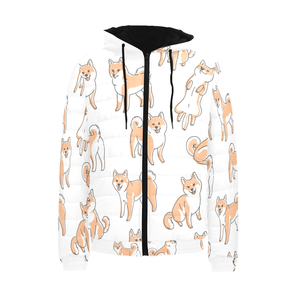 shiba inu dog pattern Men's Padded Hooded Jacket