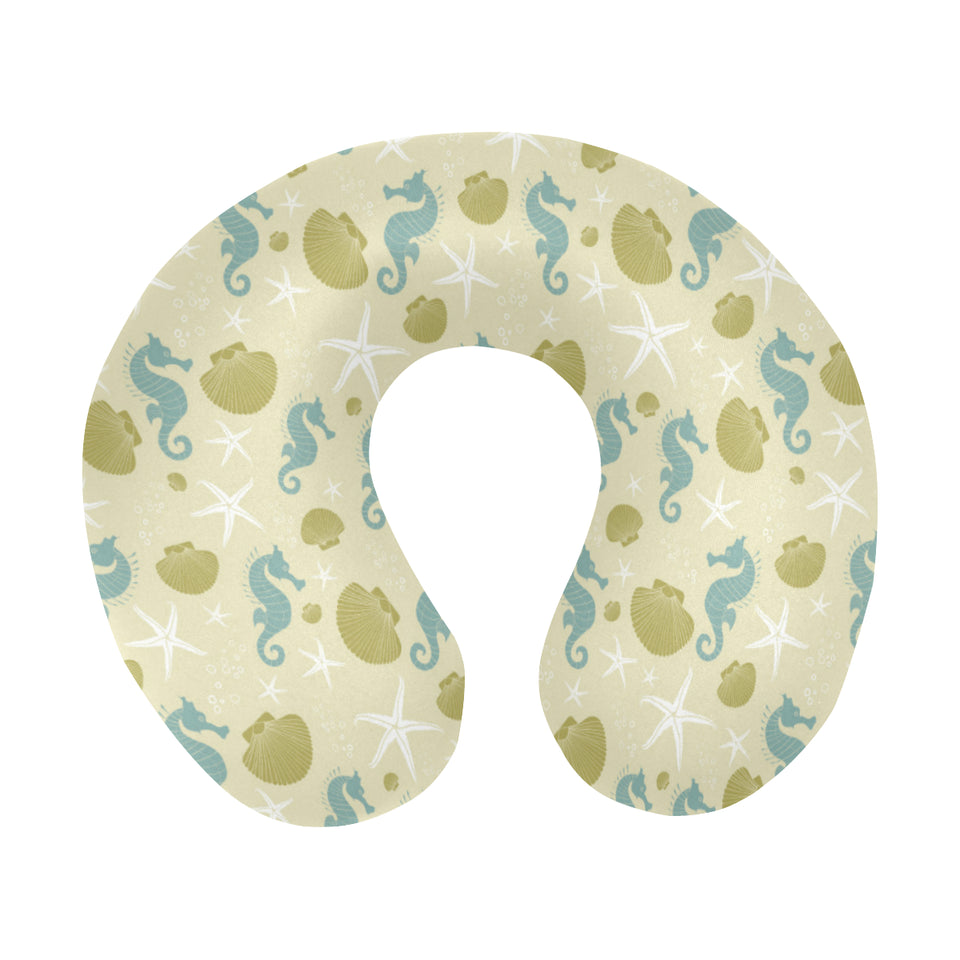 Seahorse shell starfish pattern background U-Shaped Travel Neck Pillow