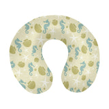 Seahorse shell starfish pattern background U-Shaped Travel Neck Pillow