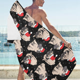 Christmas Pugs Santa_s red cap pattern Beach Towel