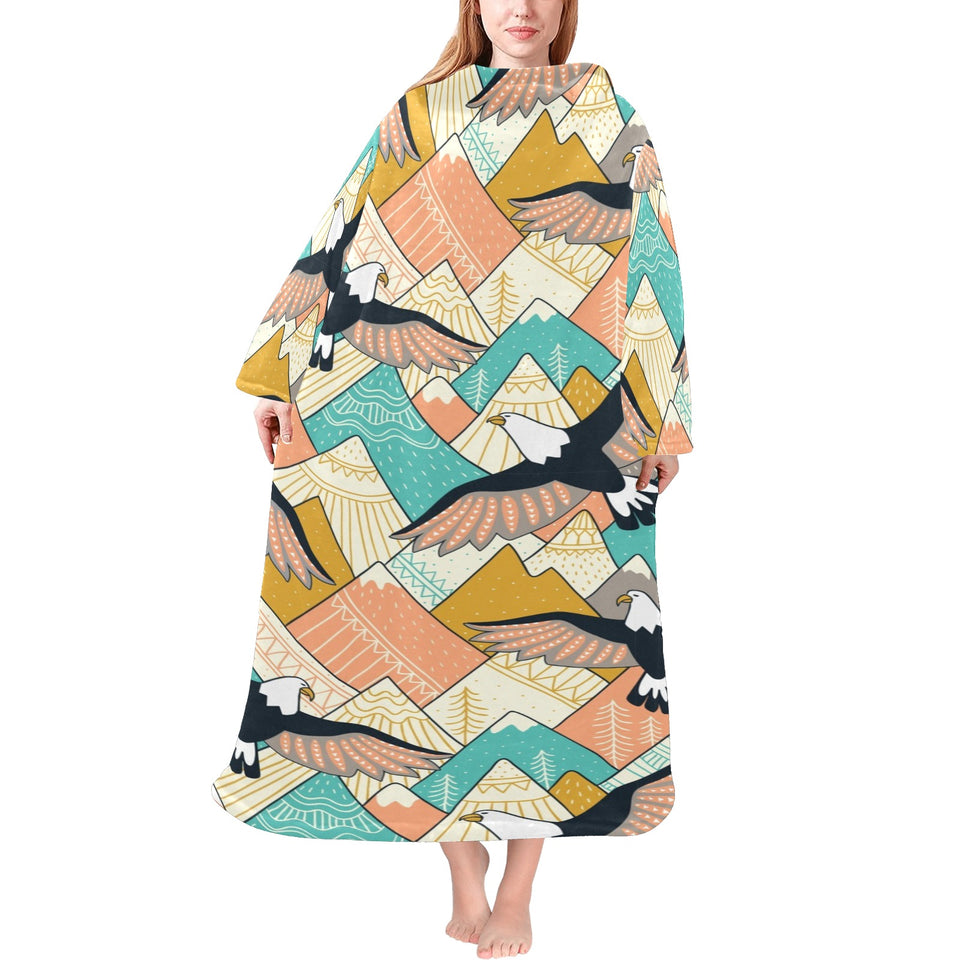 Eagle Pattern Print Design 02 Blanket Robe with Sleeves