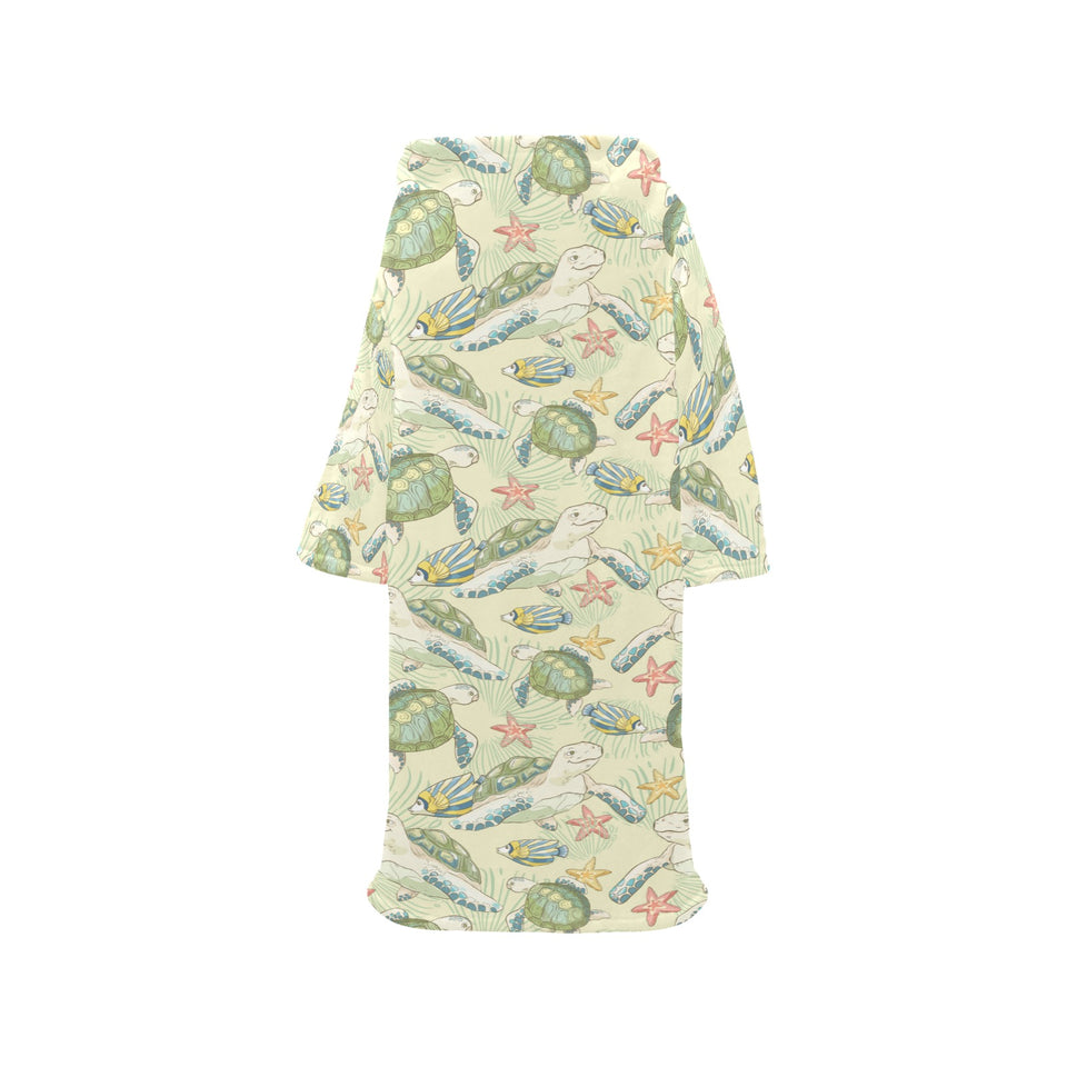 Hand drawn sea turtle fish pattern Blanket Robe with Sleeves