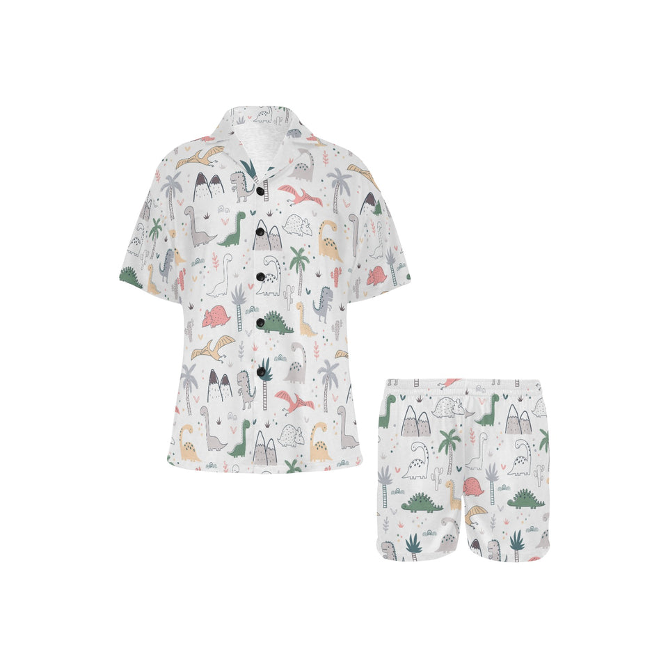 Cute cartoon dinosaurs tree pattern Women's V-Neck Short Pajama Set