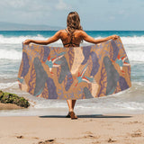 Bonsai bamboo stork japanese pattern brown theme Beach Towel