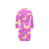 Moon pink rose background Men's Long Sleeve Belted Night Robe