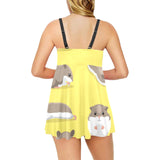 Cute Hamster pattern Chest Sexy Pleated Two Piece Swim Dress