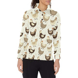 Cute rooster chicken cock Women's Long Sleeve Polo Shirt