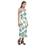 blueberry white background V-Neck Open Fork Long Dress
