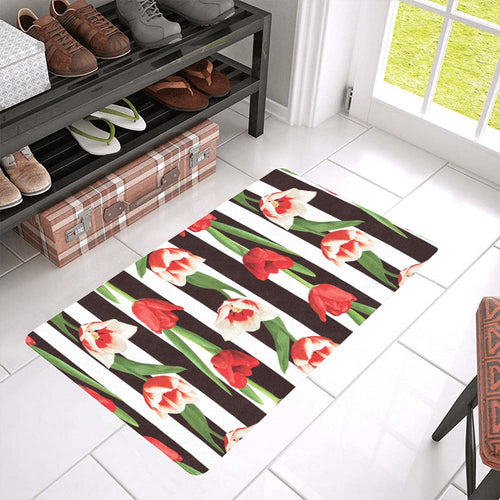 red and white tulips pattern Doormat