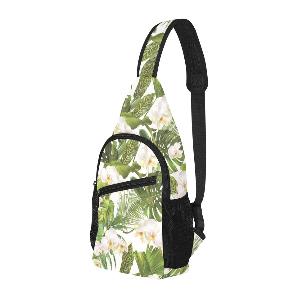 White orchid flower tropical leaves pattern All Over Print Chest Bag