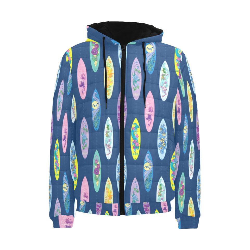Surfboard Pattern Print Design 03 Men's Padded Hooded Jacket