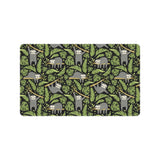 Cute sloths tropical palm leaves black background Doormat