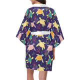 Colorful sea turtle pattern Women's Short Kimono Robe