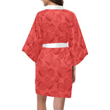 strawberry pattern red background Women's Short Kimono Robe
