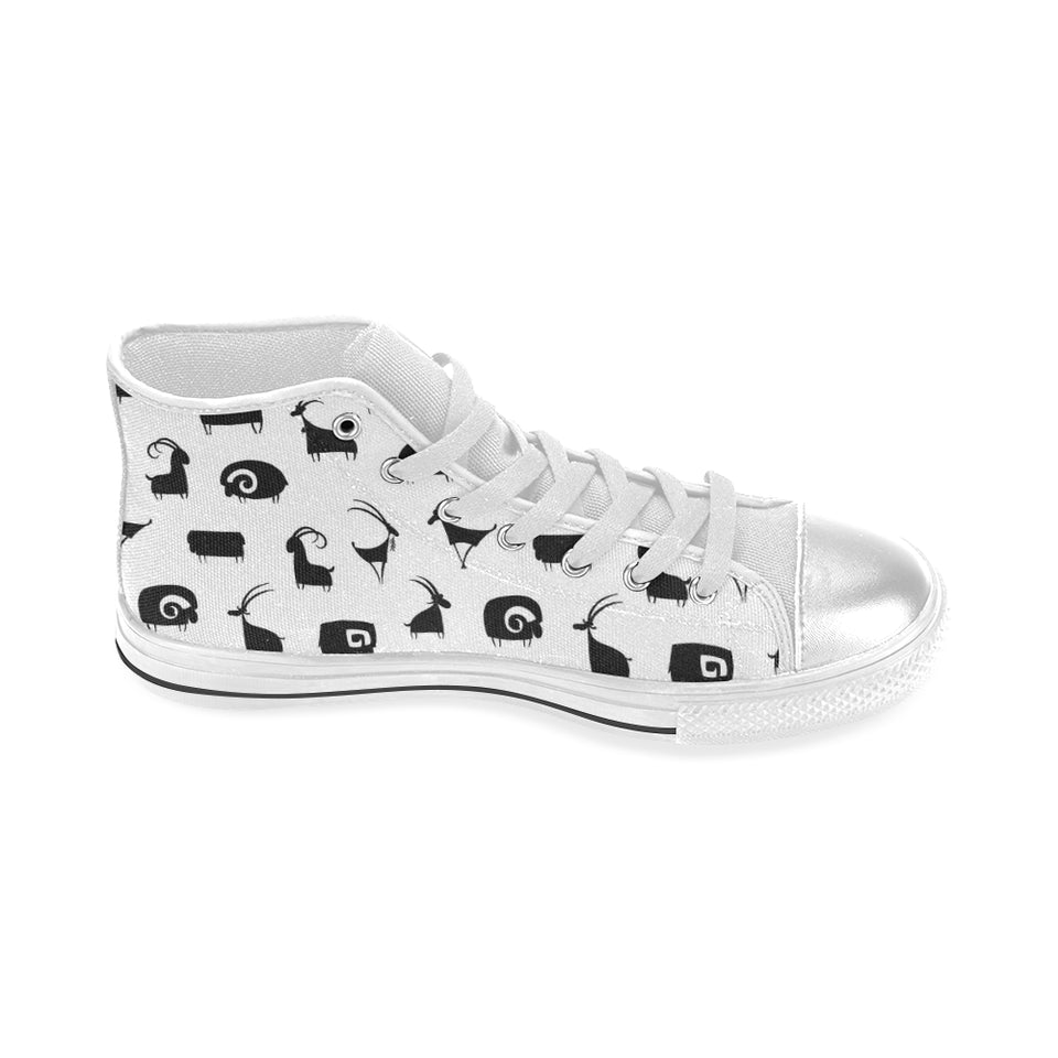 Goat ram pattern Women's High Top Canvas Shoes White