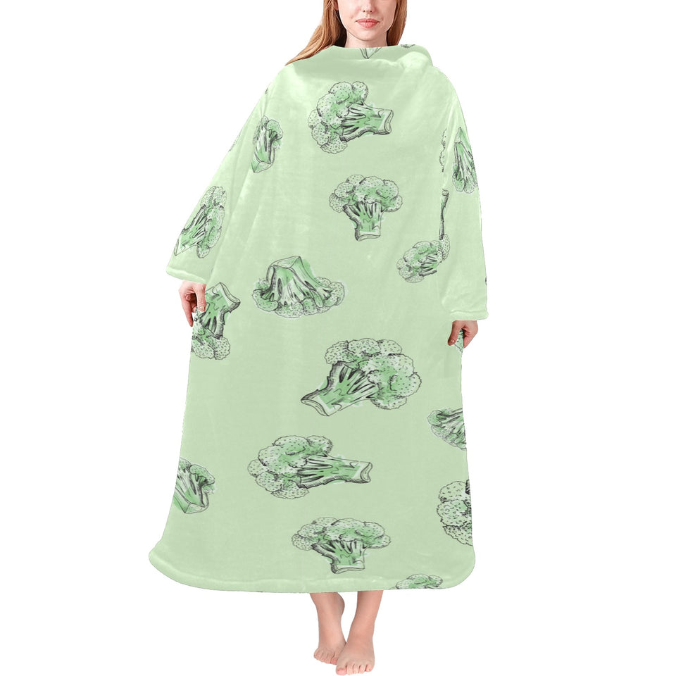 broccoli sketch pattern Blanket Robe with Sleeves