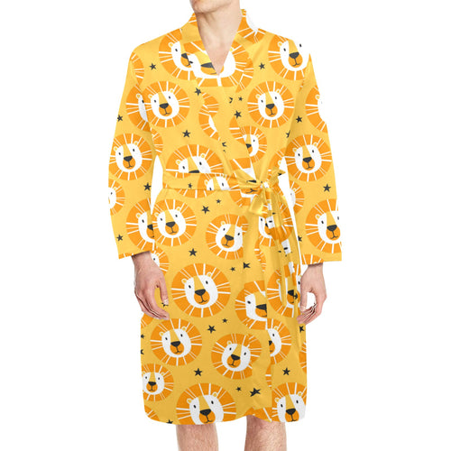 Lion Pattern Print Design 03 Men's Long Sleeve Belted Night Robe