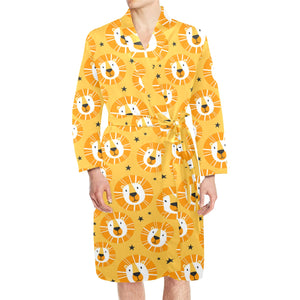 Lion Pattern Print Design 03 Men's Long Sleeve Belted Night Robe