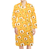 Lion Pattern Print Design 03 Men's Long Sleeve Belted Night Robe