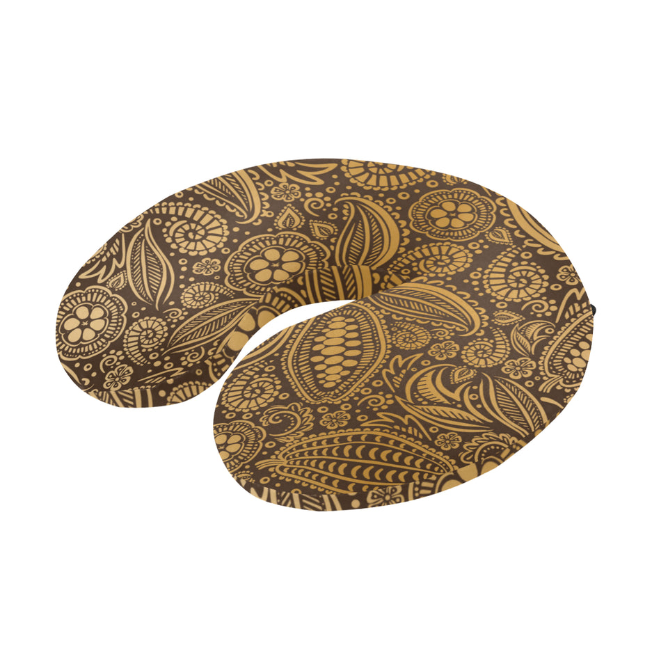 cacao beans tribal polynesian pattern background U-Shaped Travel Neck Pillow