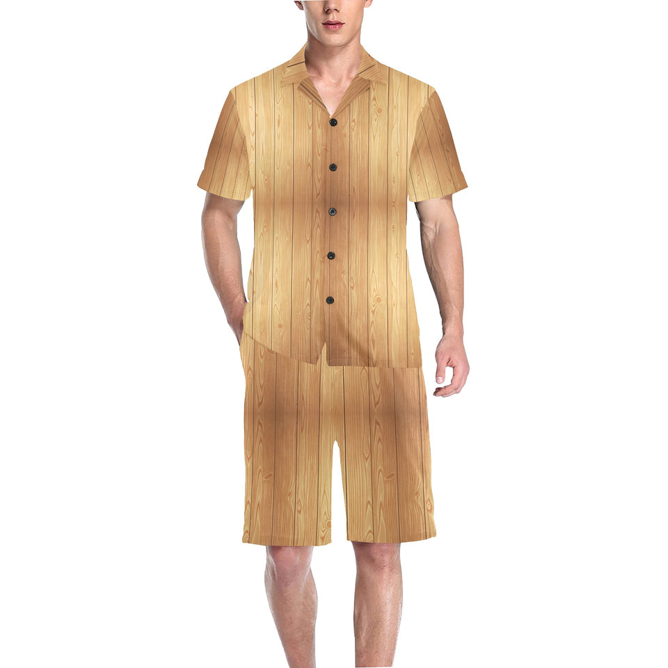 Wood Printed Pattern Print Design 05 Men's V-Neck Short Pajama Set