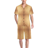Wood Printed Pattern Print Design 05 Men's V-Neck Short Pajama Set