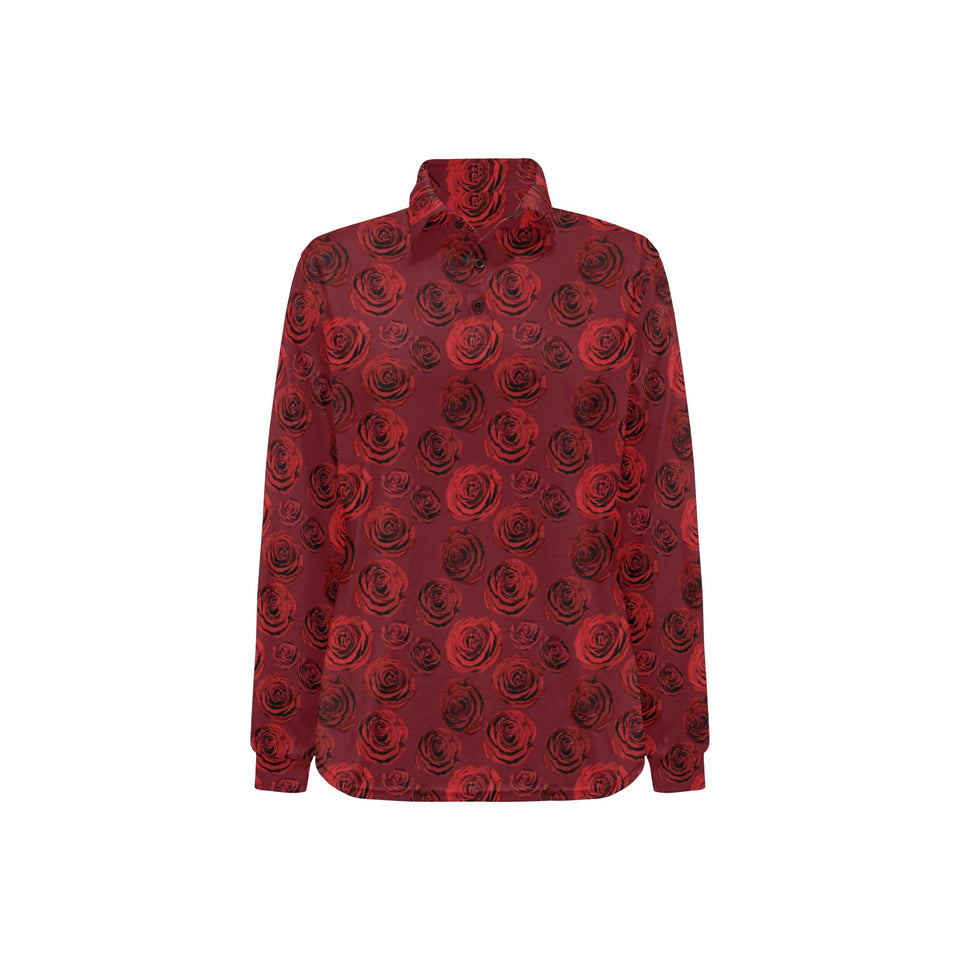 Rose Pattern Print Design 03 Women's Long Sleeve Polo Shirt