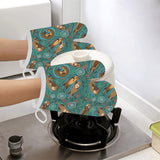 cute brown sea otters ornamental seaweed corals gr Heat Resistant Oven Mitts