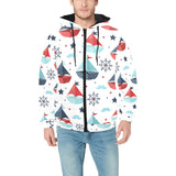 Cute color paper sailboat pattern Men's Padded Hooded Jacket