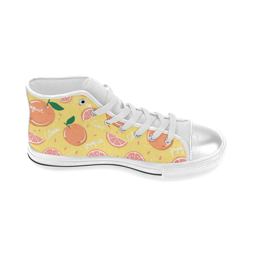 Grapefruit yellow background Women's High Top Canvas Shoes White